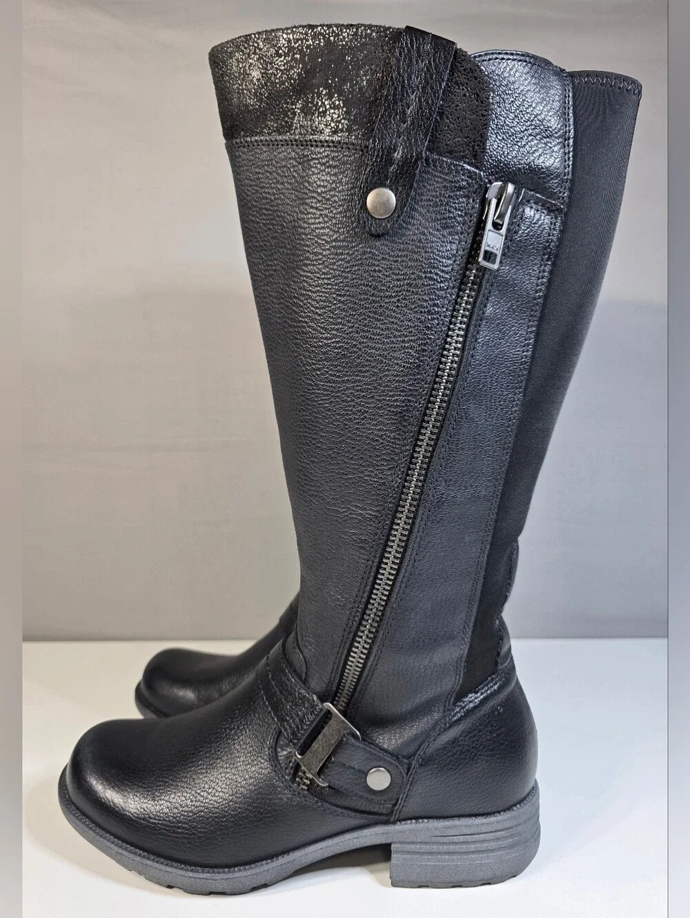Earth Origins Portia Black Leather Knee High Riding Boot. Size 9W